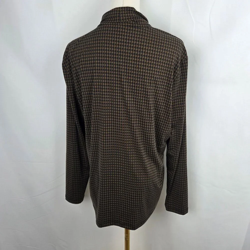 J.McLaughlin Top XL Houndstooth Brown Black Long Sleeve Mock Neck Academia - Picture 6 of 11